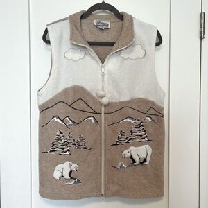 Tradition Tan & White Cozy Zip-up Vest with Embroidered Polar Bear Design